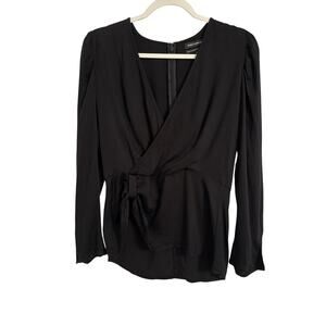 Something Navy Womens XS Whimsigoth Wrap Crossover Tie Rayon Blouse Black Office